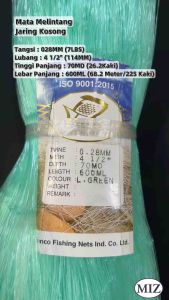 028 x 4 1/2" ( 114MM ) x 70MD ( 26.2 Kaki ) x 600ML Mata Melintang Warna Hijau Fishing Net Jaring Tangsi Pukat Ikan