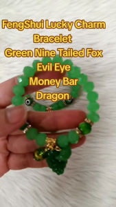 Jade Nine Tailed Fox Bracelet Jade Crystal w/Money Bar Dragon Evil Eye
