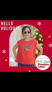 5th Jan เสื้อคอกลม แขนล้ำ กระดุมคอหลัง แต่งกุ๊นรอบคอและวงแขน ด้านหน้าปักและสกรีนลาย ผ้าลินินแท้ 100% สีพื้น “อก 42 นิ้ว“