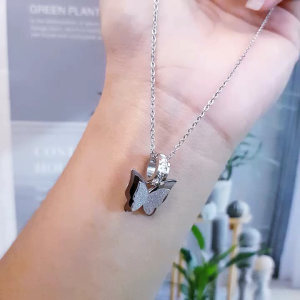 Titanium Kalung Kupu-Kupu Silver 703aab
