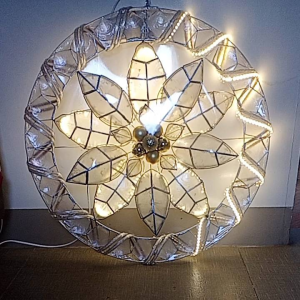 TORIS CAPIZ STORE OF HANDICRAFTS - POINSETTIA ALL LED  PAROL 25 INCH  IN NATURAL CAPIZ(WARM)