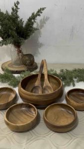 7pcs WOODEN CALABASH BOWL SET| SERVING BOWL SOUP BOWL SERVING SPOON AND FORK| SALAD BOWL| ACACIA WOOD