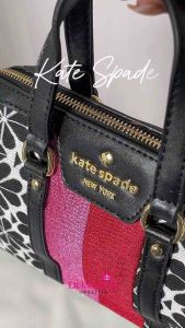 Kate Spade new york Black & White Jacquard Tote Bag with Pink Stripe