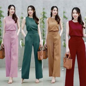 20663 Set 3 ชิ้น เสื้อคอกลม แขนกุด กับกางเกงขายาว + เข็มขัด