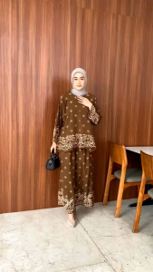 One Set Alyssa Jumbo Rayon Batik Premium Rempel Busui Setelan Atasan Bawahan Wanita Celana Kulot Panjang Adem Nyaman Tebal