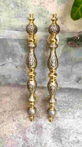 Handle Pintu Rumah Kuningan Antik Motif Manggis Kombinasi Gold 47 cm 2 Pcs