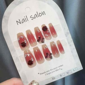 JM48 Kuku Palsu Nail Art Motif Kupu-kupu 24pcs + Lem cair / Fake Nail Art Kuku Palsu Panjang