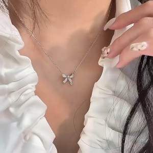 Dây chuyền bạc ta liền mặt hình nơ đính đá xinh xắn chất liệu chuẩn bạc ta