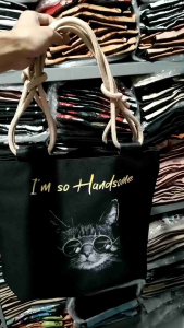 Terbaru Totebag tali sumbu printing wanita korea motif kucing resleting