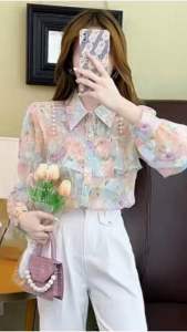 Elinda long floral shirt TM 7843 Atasan wanita model lengan panjang simpel dan elegan