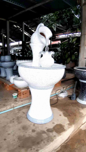 น้ำล้น น้ำผุด สีขาวลายหินอ่อนด้านบนเป็นเหยือกน้ำ วัสดุทำจากดินเผา ได้ยกชุด(แถมปั๊มน้ำ) ประกันสินค้าแตกระหว่างขนส่ง