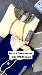 kirim hari ini+POCKET K BORDIR jaket ziper Hoodie wanita opersize sweater wanita Hoodie kekinian