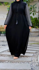 Abaya Azella Bordir Premium Gamis Jubah Hitam Arab Turki Turky Maroko Mesir Saudi Madinah Dubai India Murah Umroh Haji Mewah Premium Bordir Baju Muslimah Pabrik Abaya Bangil  Pakaian Wanita Simple Remaja Sporty Unik Syari JetBlack