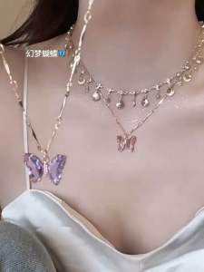 (Bebas beli 2 dapat bonus) K66 COD Kalung rumbai kupu dua layar colorful choker mewat titanium