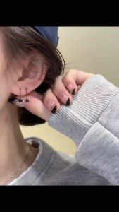 (Bebas beli 2 dapat bonus) A85 COD Anting Kotak juntai hitam simple harga murah titanium wanita