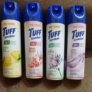PC Tuff Germban 3 in 1 spray disinfectant with floral linen and lemon scents.