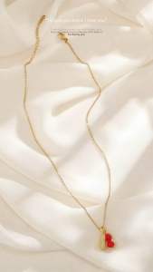 Light luxury casual red pearl gold peanut titanium steel pendant necklace📿🎀