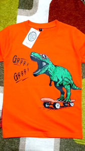 KFS 112 Atasan Baju Kaos Anak Dinosaurus Orange Laki-laki Perempuan Katun Premium 30s Usia 1 Tahun Sampai 13 Tahun