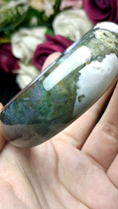 High Grade Moss Agate Stone bangle 58mm 高货多彩水草玛瑙带玉化透体超美意境水草手镯 58mm