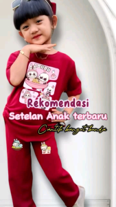 setelan labubu anak perempuan usia 1-10 tahun bahan crinkle air flow