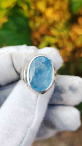 Natural Untreated Brazilian Aquamarine oval 12.30 carat silver 925 ring