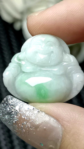 (Certificate) 100% Natural High Quality Natural Burmese Feicui Jade Pendant (附证书) 100%纯天然A货 笑佛 佛公 纯天然白底青 缅料 翡翠 吊坠