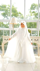 Gamis white series mauma dress kids set hijab baju muslim putih lebaran murah size 234567891011tahun