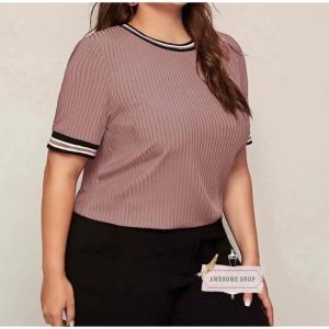 Awesome PLUS SIZE Rinbings Trim Rib Kint Top 31089