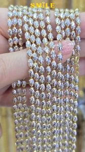 สร้อยคอเงินแท้ 92.5% Italy ลายเม็ดไข่ SS ขนาด 3 มิล ชุบ2กษัตริย์ (WG+G)