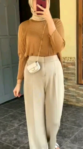 Cozie Pants Long Cullote - Knit Rib Loose Pants - Celana Highwaist Panjang Kulot Korean Wanita