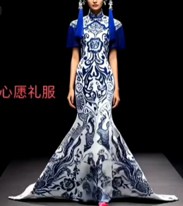 Chinese style modified cheongsam blue＆white porcelain model中国风改良旗袍青花瓷模特走秀演出晚礼服舞台服高端大气主持人女