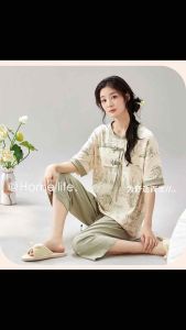SYชุดนอนผ้าฝ้าย แขนสั้น ยาว 3/4 สไตล์จีน แฟชั่นฤดูร้อน สําหรับผู้หญิง