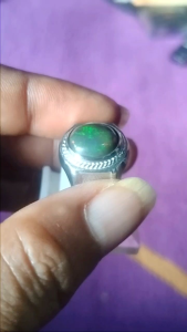cincin batu natural kalimaya Banten dim 12×10×4 ring titanium silver size 7/8