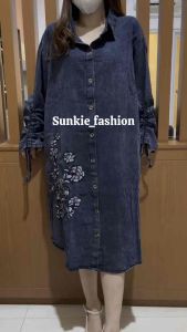 DRESS JEANS JUMBO / TUNIK JUMBO BORDIL BUNGA LD 130 (UKURAN SESUAI KETERANGAN PADA GAMBAR )