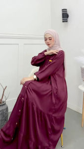 Gamis Muslim Wanita Susun Rayon Twill Premium Tebal Polos Adem Pakaian Busui Kancing Depan Terbaru