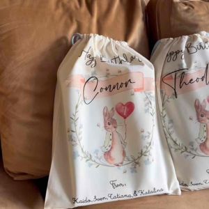 Personalized Birthday Canvas Sack Drawstring Bag Giveaways Wrapper Gift Kids Children Bunny Easter