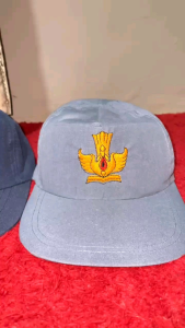 Topi sd logo biru full bordir belakang perekat