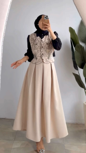 Setelan Rok Bintari Elona Premium – Gamis Muslimah Modis Busui Friendly Vest Menyatu Elegan
