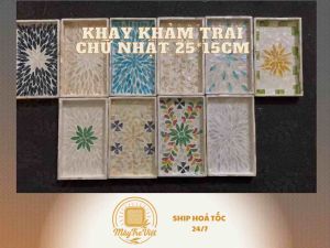 (Kho sỉ có hỏa tốc) Khay khảm chữ nhật 25*15cm MÂY TRE VIỆT quà biếu tặng decor