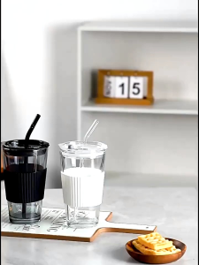 Gelas Kopi Tumbler Kaca Susu Teh Aesthetic Gelas Minum Bening Dengan Kulit Case Anti Panas