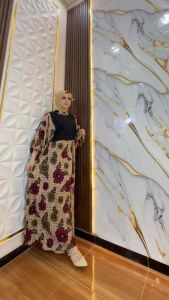 Gamis Wanita Motif Bunga Terbaru Rayon Tebal Kekinian