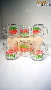 G285 [6 PCS] GELAS KOPI KACA GELAS MINUM GELAS GAGANG GELAS MURAH GELAS SOUVENIR GELAS WARTEG MOTIF BUNGA