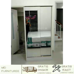 Lemari pakaian sliding door 2 pintu full cermin frameless termurah ukuran kecil 100x180