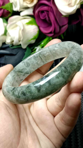 Green Rutilated Crystal Stone bangle 59mm 稀少精品绿发晶透体水晶手镯 59mm