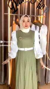 0NAJWA - Dress Wanita Vanni Lengan Puff Rib Knit Plikset - Gaun Wanita