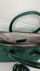 NEW Women’s Green Structured Handbag – Elegant Jacquard Tote Bag with Top Zip