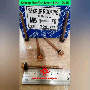(50 pcs) Sekrup Roofing Moon Lion 12x70 / Skrup Roofing Kuning 7CM