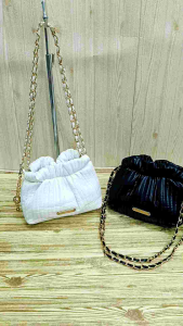Tas Selempang Serut Kerut Bordir & Tali Rantai Anyam