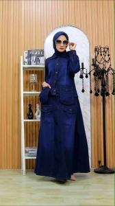 Meysha Busana - Setelan rok fashion  Kemeja Tangan Panjang Jeans Wanita Kantong Depan rok payung  Ready Stok