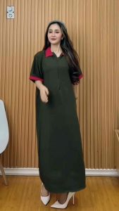 New Livia Dress Collar Resleting Crinkel Two Colour / Daster Kombinasi Kerah Resleting Crinkel
